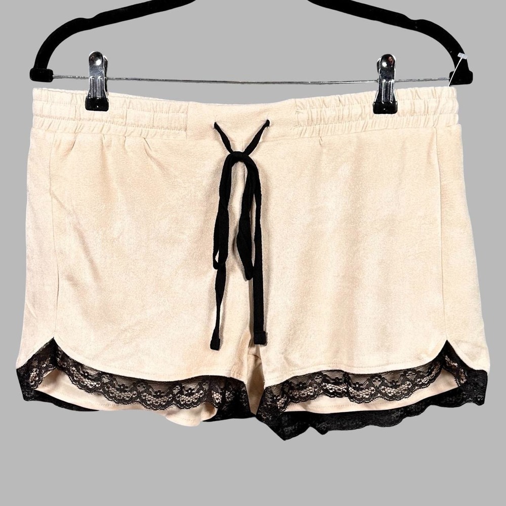 Ethereal Paper Crane Cream Velvet Black Lace Trim Shorts L Romantic Coquette